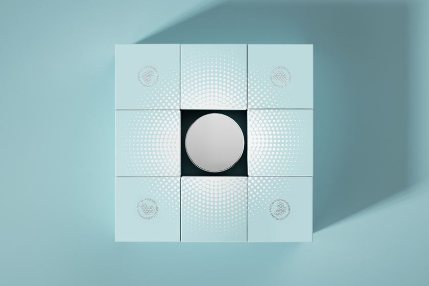 Restet醫美化妝品包裝設計，字母R+動態圓點元素