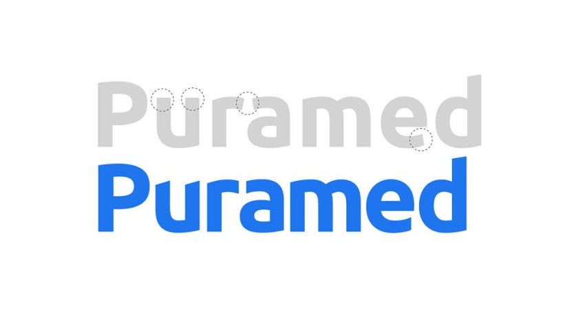 Puramed食品營養補充劑制造企業公司logo設計vi設計，相互嵌套六邊形輔助圖形設計