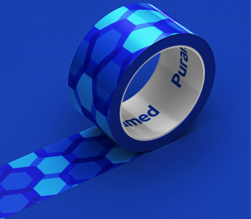 Puramed食品營養補充劑制造企業公司logo設計vi設計，相互嵌套六邊形輔助圖形設計