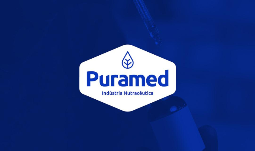 Puramed食品營養補充劑制造企業公司logo設計vi設計，相互嵌套六邊形輔助圖形設計