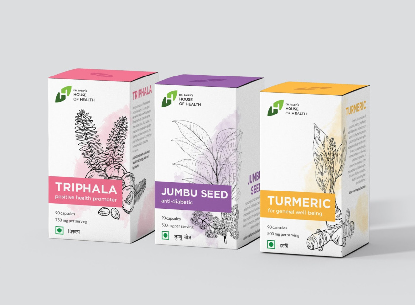 Palep博士健康之家草本保健藥品包裝設計，采用鉛筆手繪草藥圖案