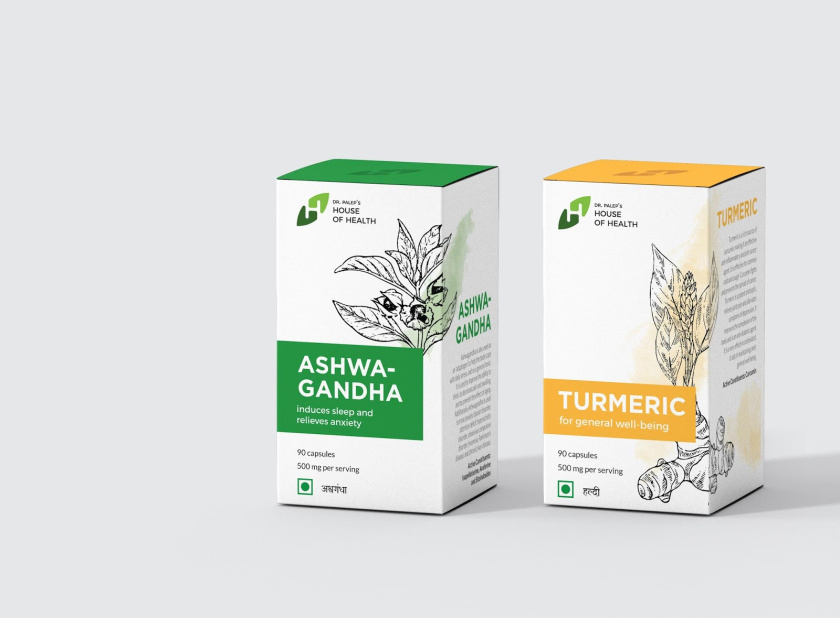 Palep博士健康之家草本保健藥品包裝設計，采用鉛筆手繪草藥圖案