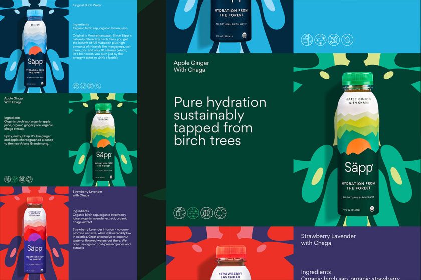 S?pp薩普純天然樺樹瓶裝飲用水包裝設計，分層漸變色塊設計