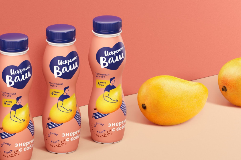 Truly Yours 酸奶包裝設(shè)計，人物與水果虛實結(jié)合的插畫設(shè)計手法