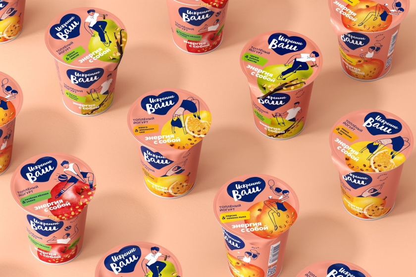 Truly Yours 酸奶包裝設(shè)計，人物與水果虛實結(jié)合的插畫設(shè)計手法