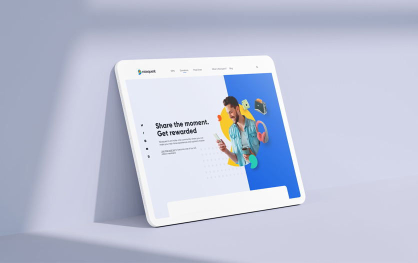 Nicequest 在線社區(qū)互聯(lián)網(wǎng)科技公司logo設(shè)計(jì)，在平板電腦上對網(wǎng)站設(shè)計(jì)進(jìn)行品牌重塑