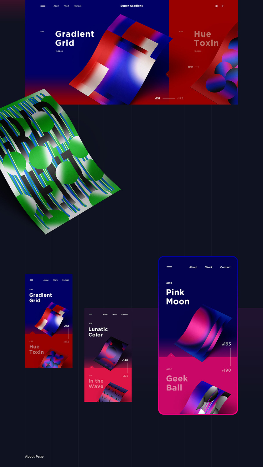 Super Gradient 超梯度品牌網站概念設計，超明亮炫酷漸變色設計