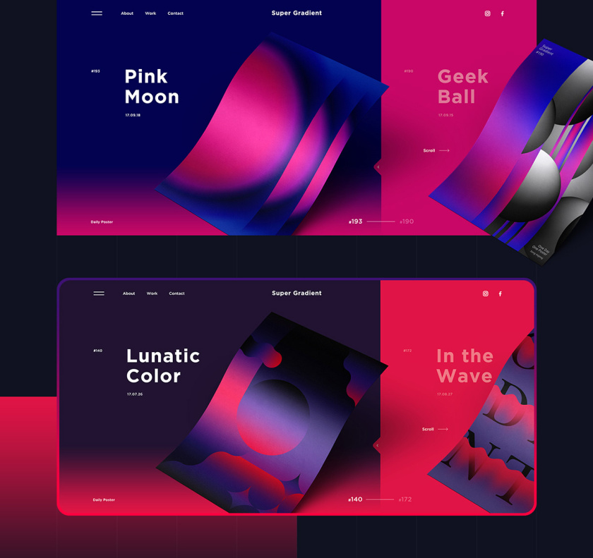 Super Gradient 超梯度品牌網站概念設計，超明亮炫酷漸變色設計