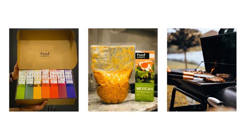 液體腌料調味品食品包裝設計，色彩鮮艷的女孩戶外燒烤插畫設計