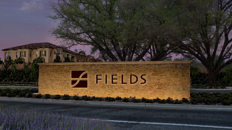 Fields菲爾茲莊園社區住宅地產logo設計，彎曲“F”表示河流和干道的交叉