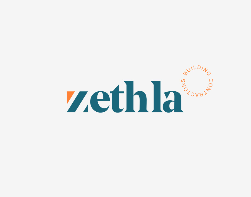Zethla 建筑公司logo設(shè)計vi設(shè)計，正方形被斜切出字母Z+藍橙工業(yè)配色