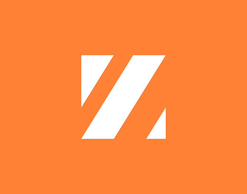 Zethla 建筑公司logo設(shè)計vi設(shè)計，正方形被斜切出字母Z+藍橙工業(yè)配色