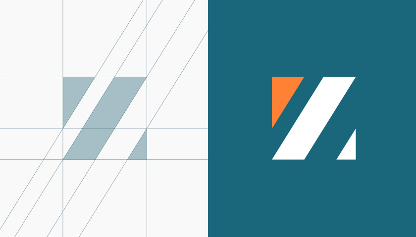 Zethla 建筑公司logo設(shè)計vi設(shè)計，正方形被斜切出字母Z+藍橙工業(yè)配色