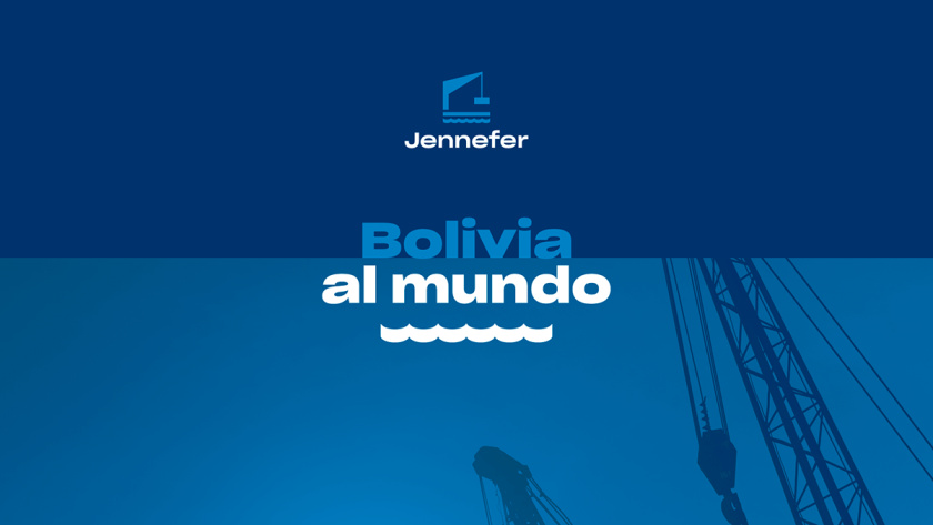 Jennefer國際港口品牌vi形象設計logo設計，大型起吊機元素與沉穩活力藍色配色