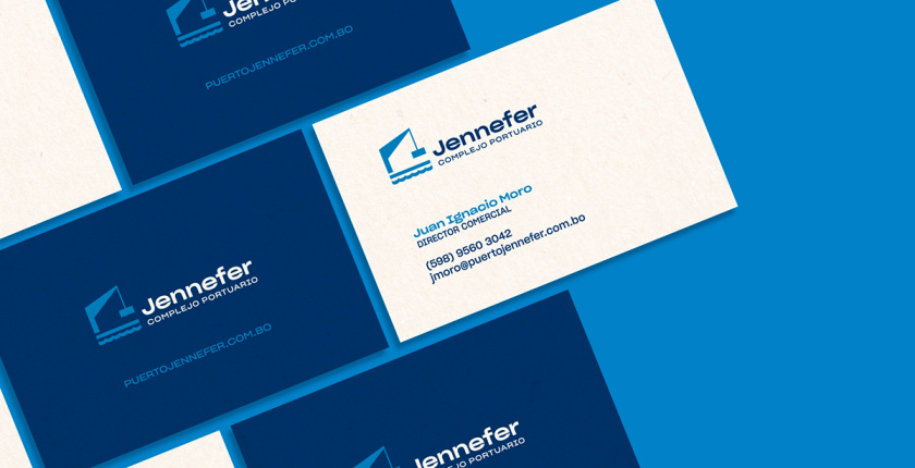 Jennefer國際港口品牌vi形象設計logo設計，大型起吊機元素與沉穩活力藍色配色-名片設計