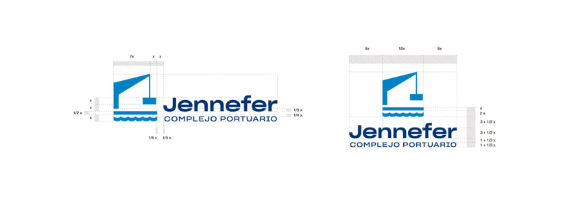 Jennefer國際港口品牌vi形象設計logo設計，大型起吊機元素與沉穩活力藍色配色