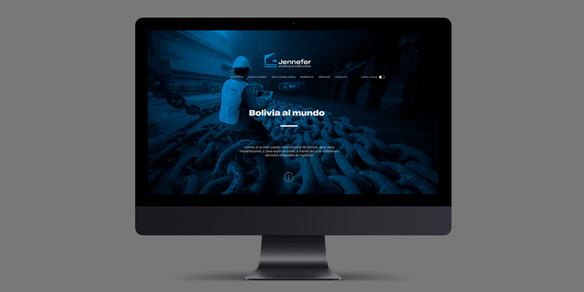 Jennefer國際港口品牌vi形象設計logo設計，大型起吊機元素與沉穩活力藍色配色-網站設計