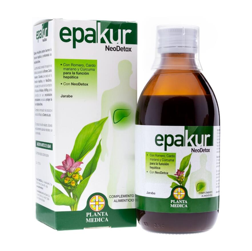 Epakur 肝功能清潔糖漿藥品包裝設計，手繪水彩草本植物插畫與人體風格