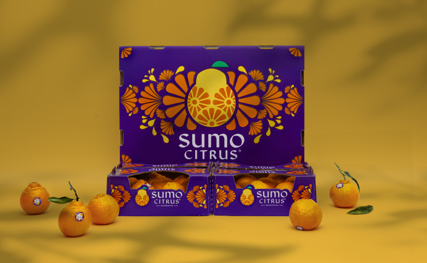 Sumo Citrus 橘子包裝箱設計靈感來自水果的獨特形狀和日式圖案