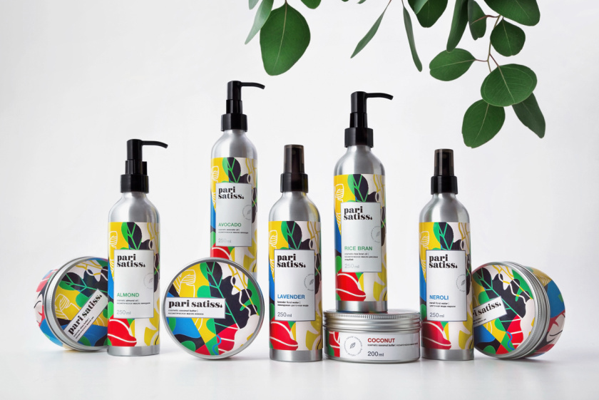 Pari Satiss天然化妝品包裝設計，天然有機植物抽象插畫圖案