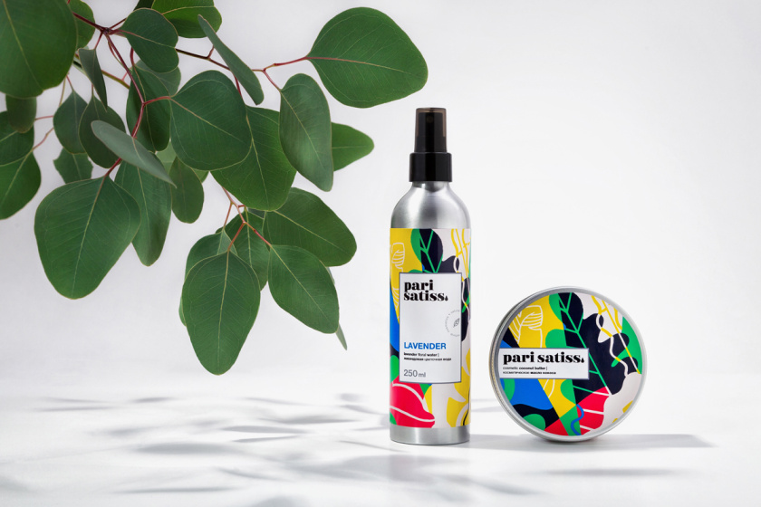 Pari Satiss天然化妝品包裝設計，天然有機植物抽象插畫圖案