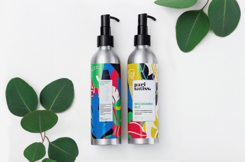 Pari Satiss天然化妝品包裝設計，天然有機植物抽象插畫圖案