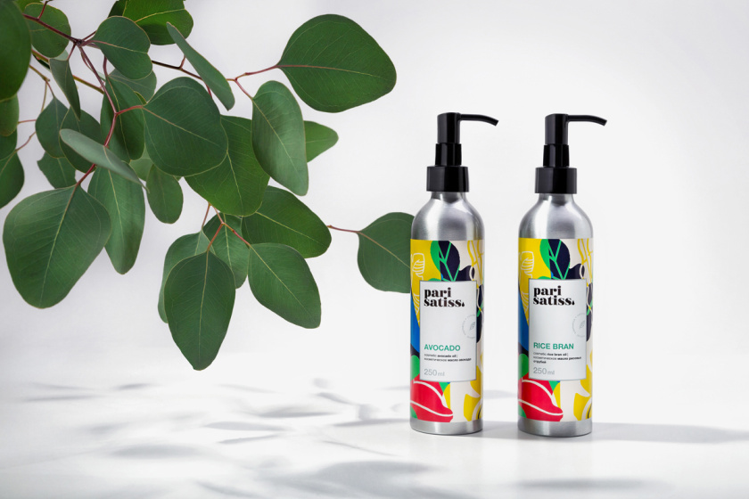 Pari Satiss天然化妝品包裝設計，天然有機植物抽象插畫圖案