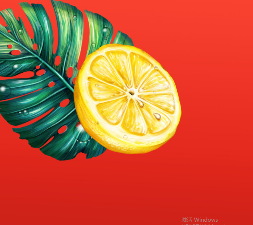 Wild Leaf 野葉硬茶水果混合茶飲飲料易拉罐包裝設計，紅色熱帶雨林插畫風格-橙子插畫