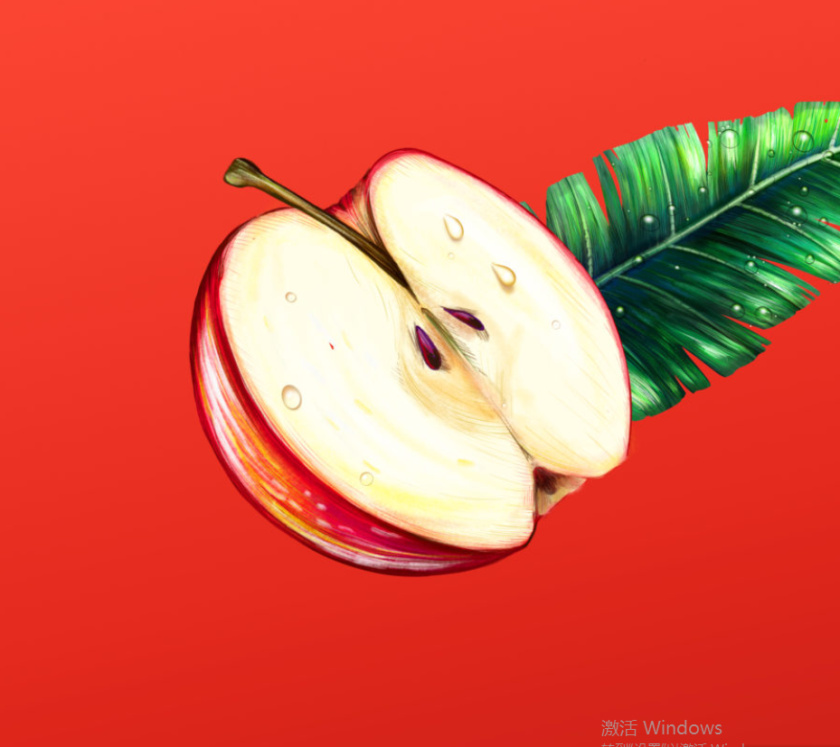 Wild Leaf 野葉硬茶水果混合茶飲飲料易拉罐包裝設計，紅色熱帶雨林插畫風格-蘋果插畫