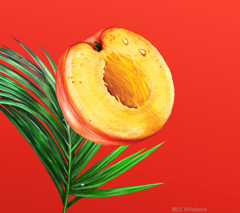 Wild Leaf 野葉硬茶水果混合茶飲飲料易拉罐包裝設計，紅色熱帶雨林插畫風格-桃子插畫