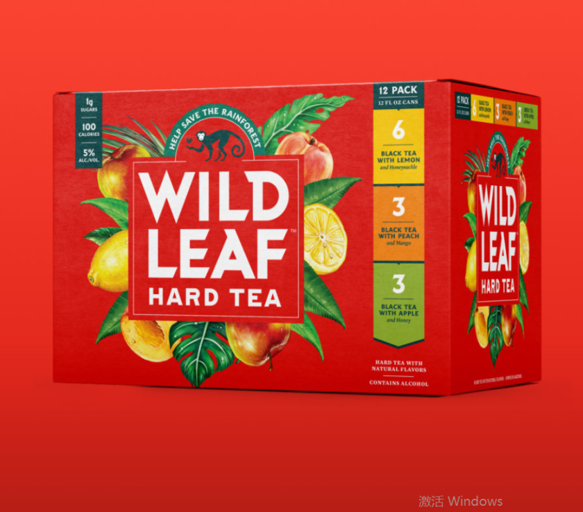 Wild Leaf 野葉硬茶水果混合茶飲飲料易拉罐包裝設計，紅色熱帶雨林插畫風格