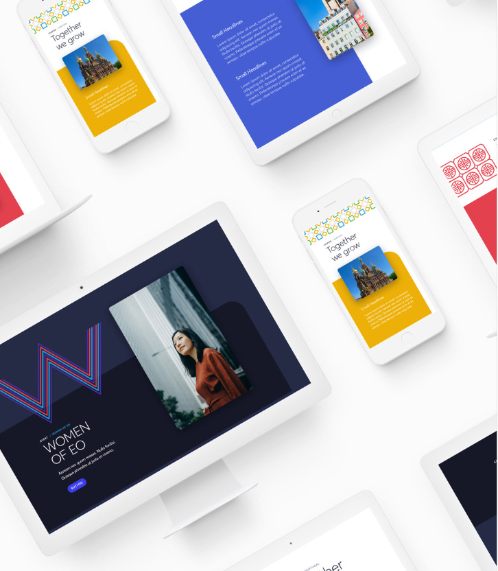 EO企業家組織協會機構logo設計與品牌視覺形象vi設計，動態風格多層圓形線條