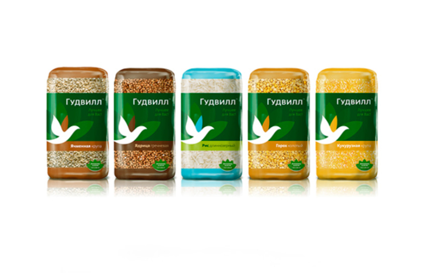 Goodwill 糧食面粉企業品牌logo設計與品牌形象識別設計包裝設計，小鳥與花朵結合元素