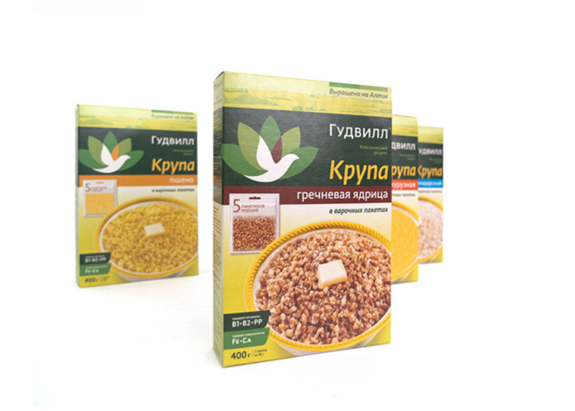 Goodwill 糧食面粉企業品牌logo設計與品牌形象識別設計包裝設計，小鳥與花朵結合元素