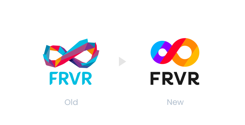 FRVR免費休閑游戲平臺網站品牌重塑，對角線顏色分割無窮大造型LOGO設計