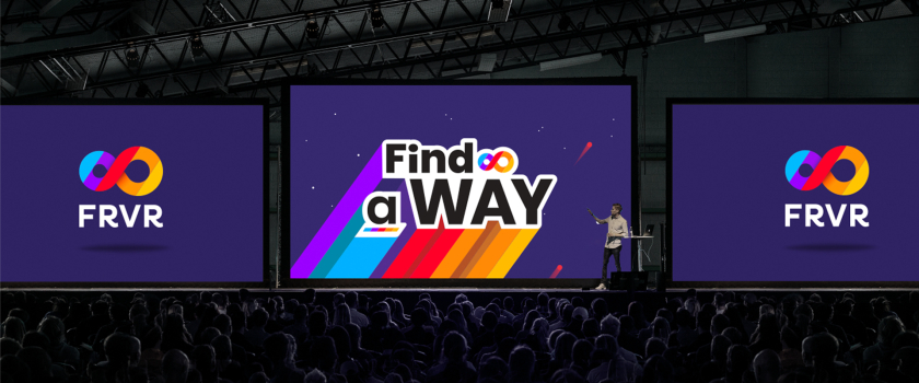 FRVR免費休閑游戲平臺網站品牌重塑，對角線顏色分割無窮大造型LOGO設計+動感線條輔助圖形