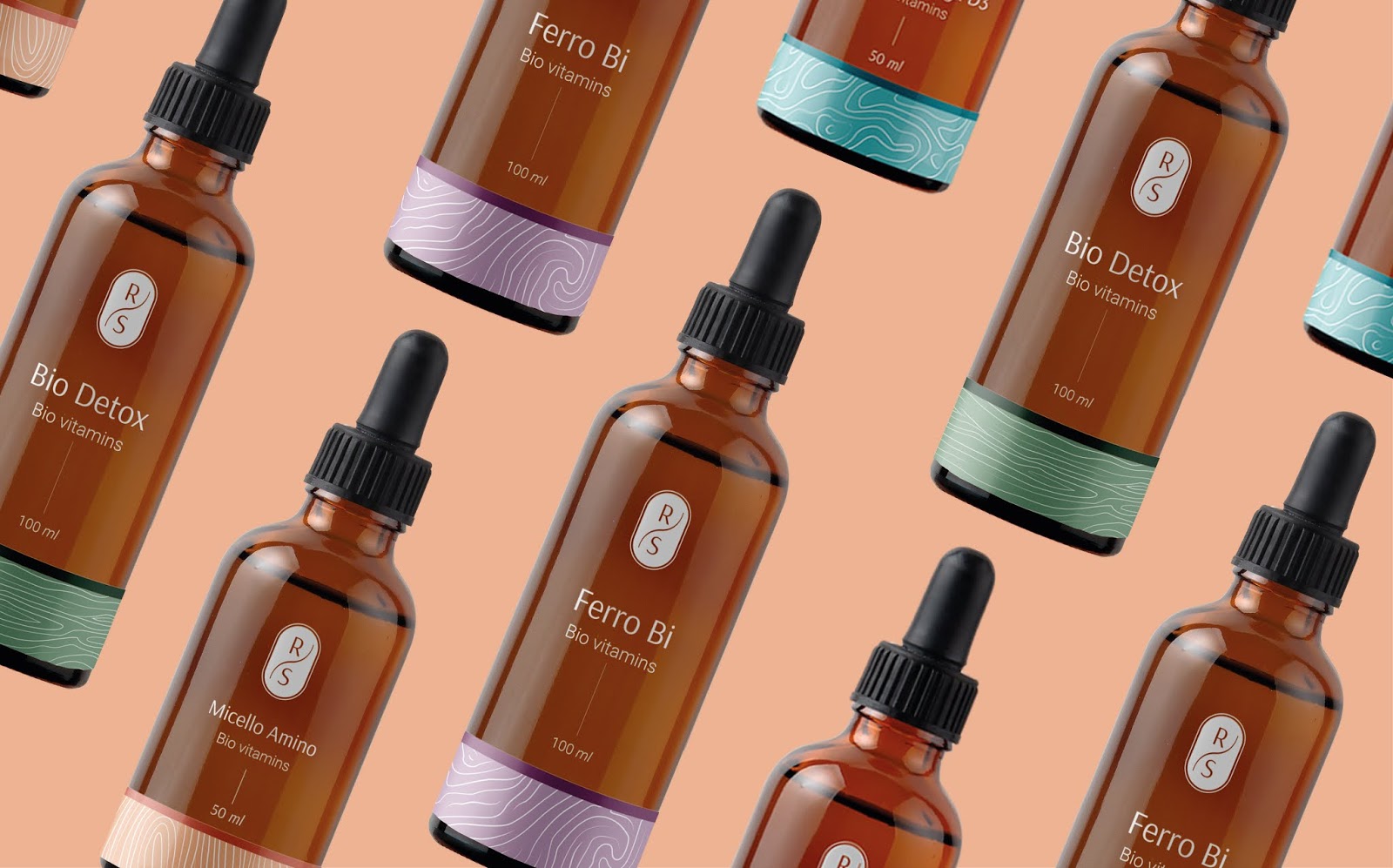 RS(Revive System)復合維生素保健品包裝設計，接近精油化妝品的優雅的高識別包裝