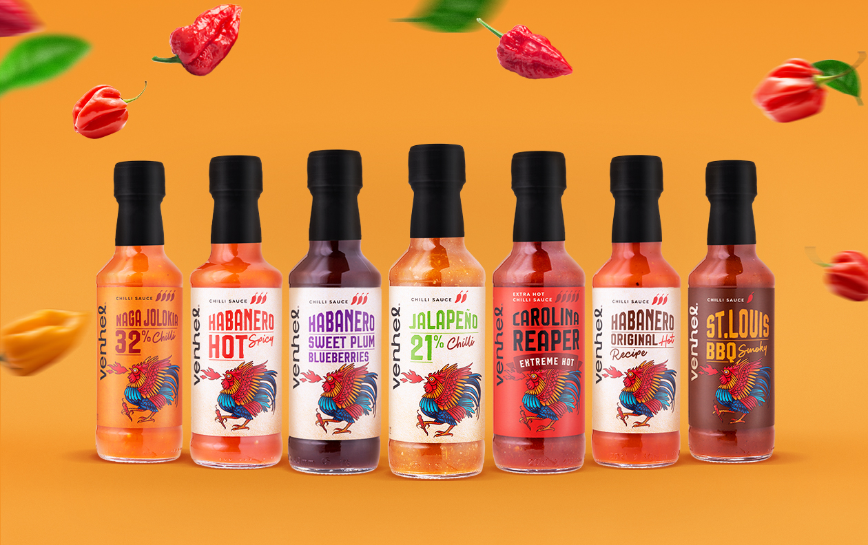 VENHEL辣醬包裝設(shè)計(jì)“手繪公雞插圖”