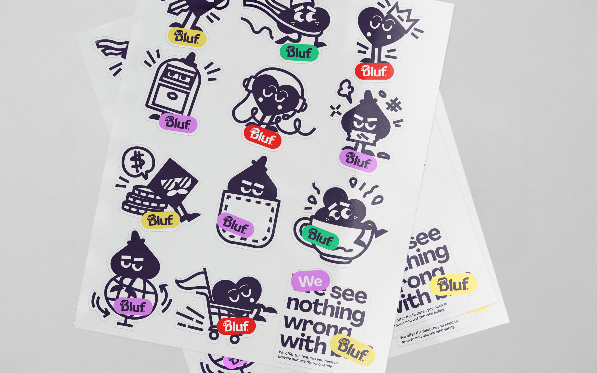 Bluf翻墻與隱私保護VPN軟件品牌設計ip卡通貼紙