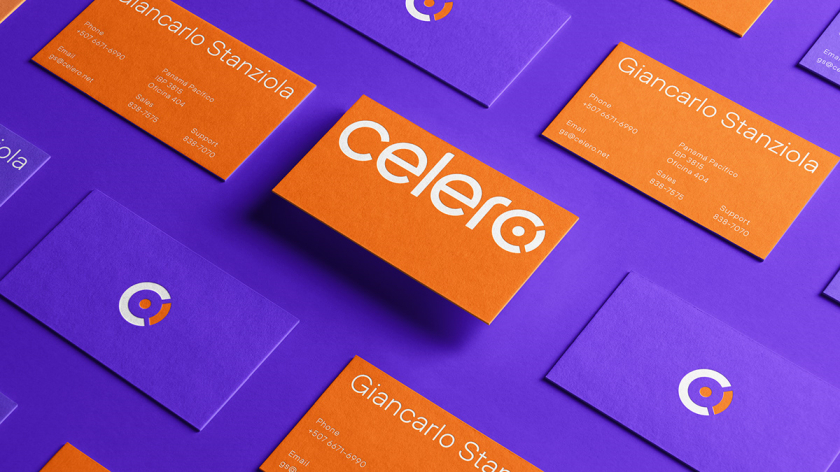 Celero 互聯網紫色和橙色電信品牌設計-logo設計vi形象設計