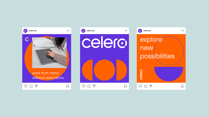 Celero 互聯(lián)網(wǎng)紫色和橙色電信品牌設(shè)計(jì)-logo設(shè)計(jì)vi形象設(shè)計(jì)