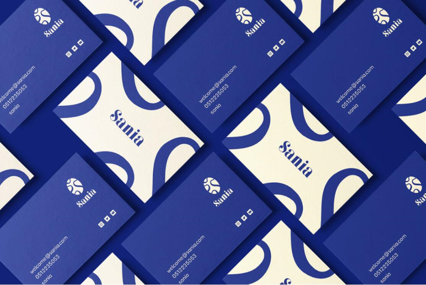 sania 烘培面包店品牌vi形象設計，寶藍色面包手繪線條輪廓圖案