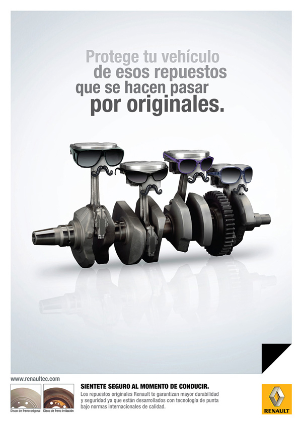 雷諾汽車原廠汽車配件平面廣告設計，不要假冒配件傷害