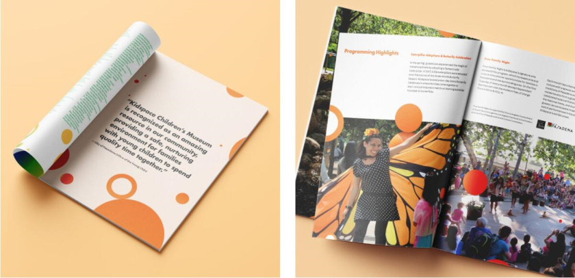 帕薩迪納Pasadena兒童空間博物館宣傳畫冊年度報告設計，圓形色彩環