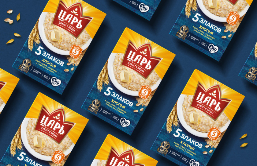 俄羅斯Tsar沙皇谷物麥片食品紙盒包裝設計logo設計“日出皇冠”元素
