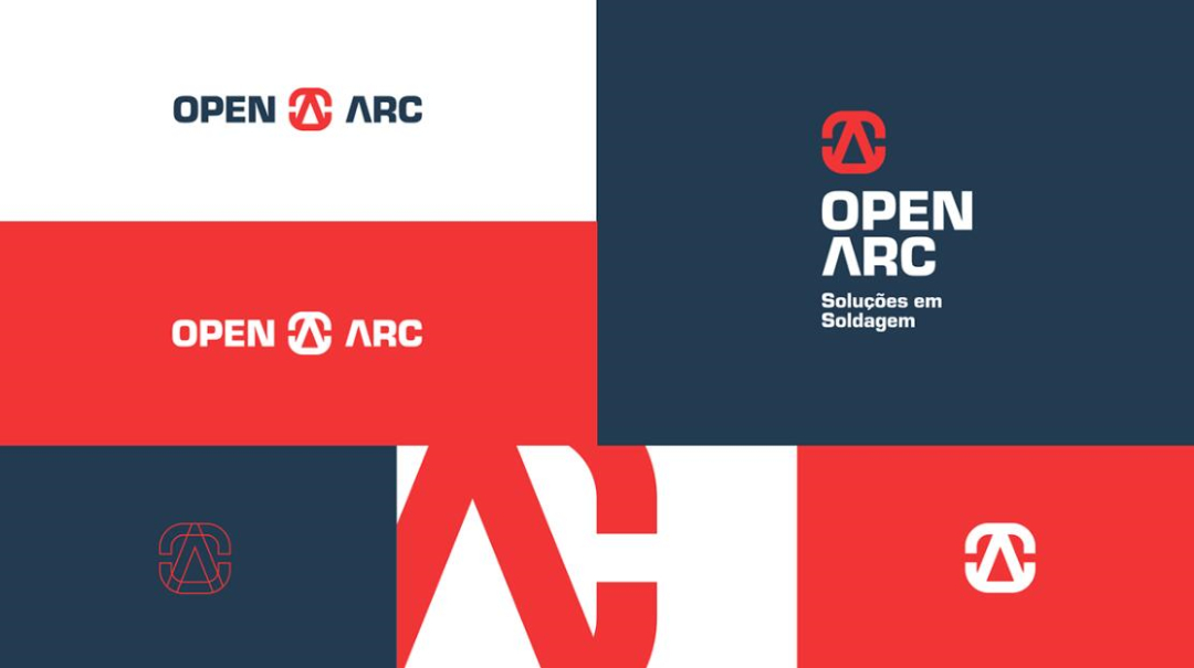 Open Arc 焊接解決方案公司企業視覺形象識別設計，字母O+A電弧打開圖形