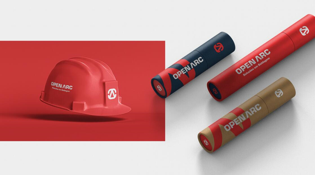 Open Arc 焊接解決方案公司企業視覺形象識別設計，字母O+A電弧打開圖形