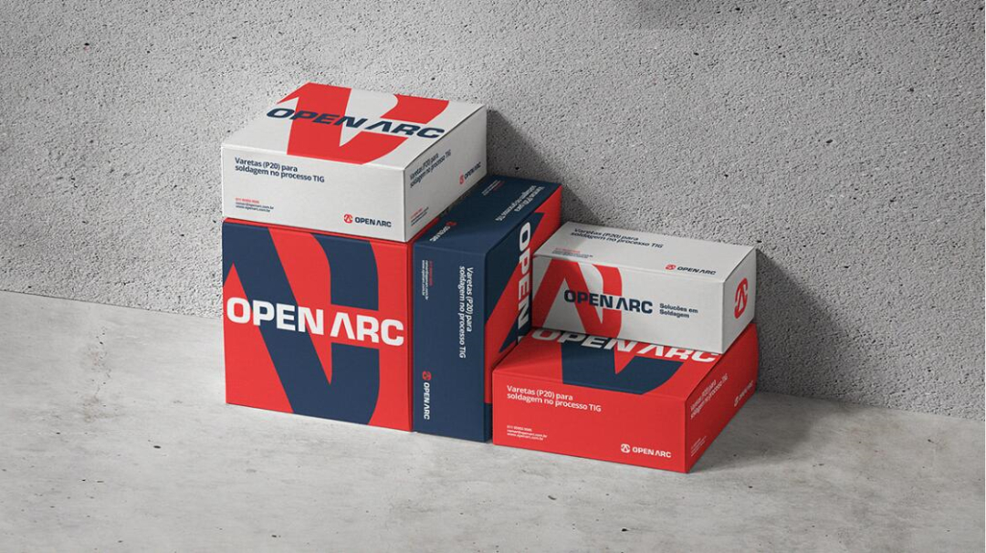 Open Arc 焊接解決方案公司企業視覺形象識別設計，字母O+A電弧打開圖形