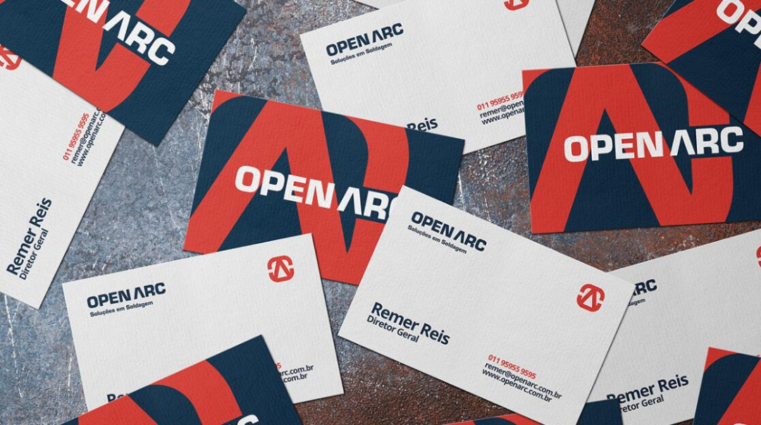 Open Arc 焊接解決方案公司企業視覺形象識別設計，字母O+A電弧打開圖形