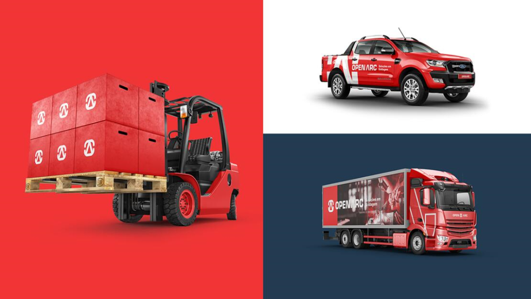 Open Arc 焊接解決方案公司企業視覺形象識別設計，字母O+A電弧打開圖形